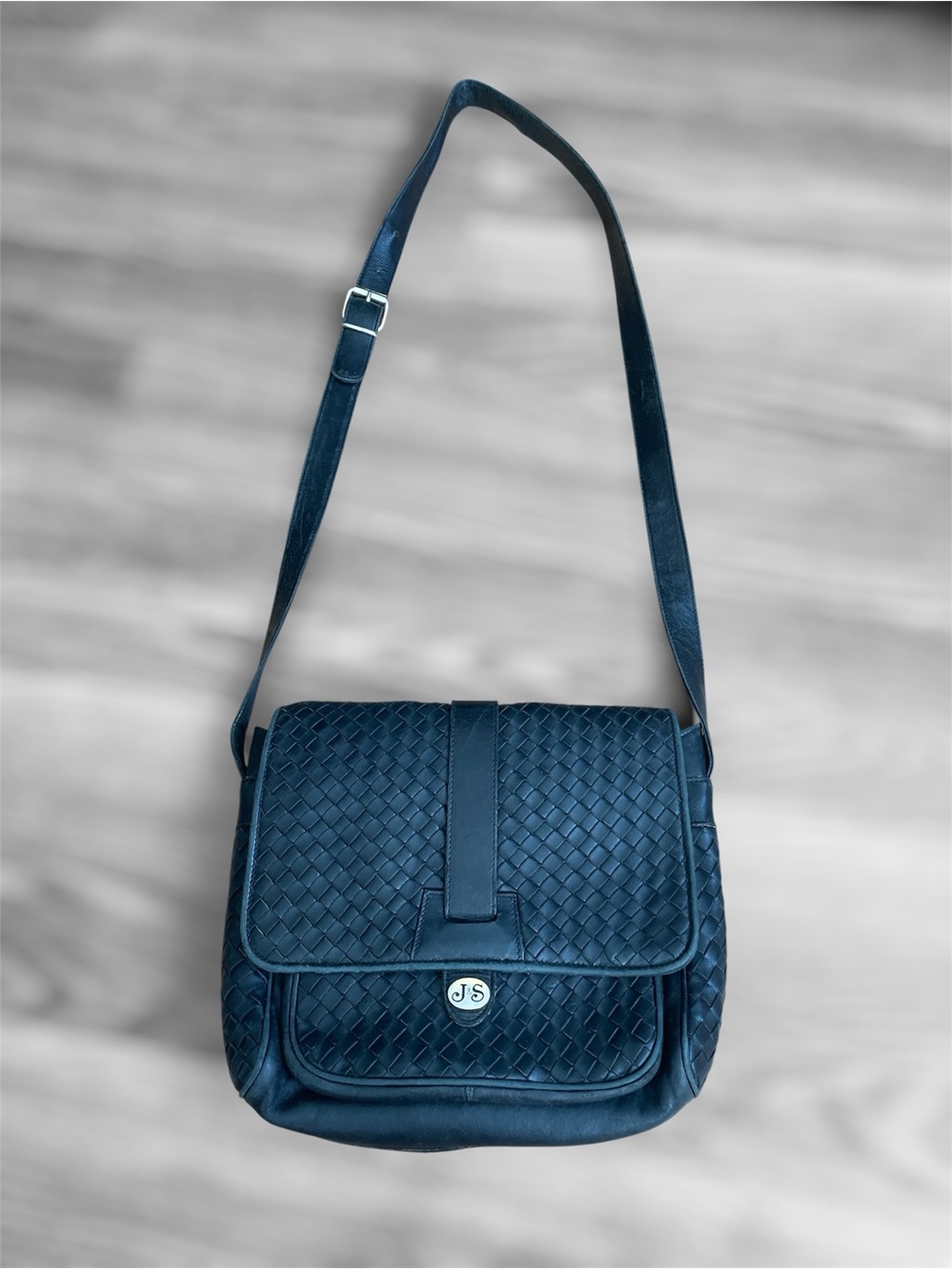 Vintage J&S Genuine Woven Leather Crossbody Bag